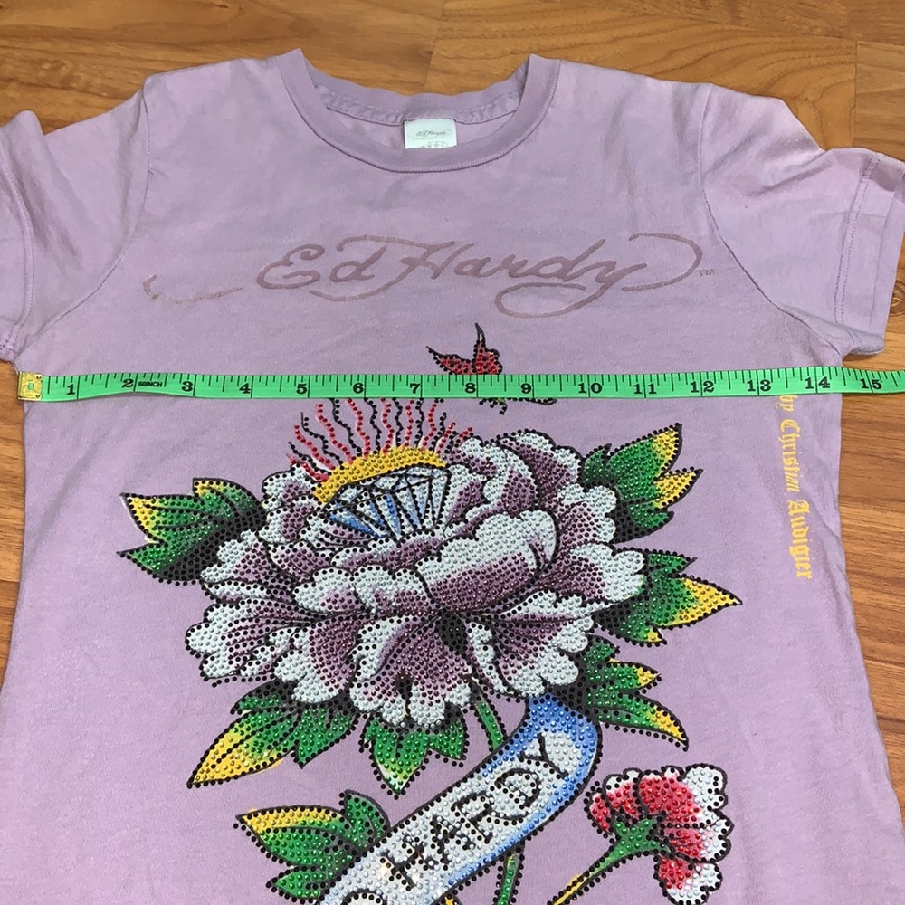 Ed Hardy *RARE* Chrysanthemum Rhinestone Shirt - Picture 9 of 10